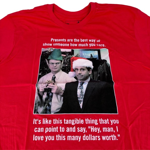 The Office Christmas Party‎ Mens Shirt Red Michael Scott Dwight Large - Picture 1 of 4